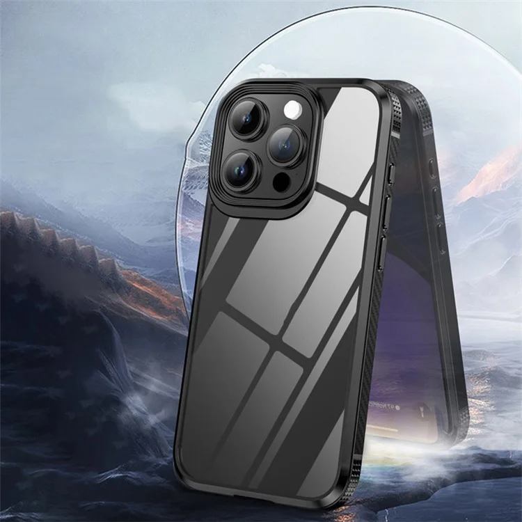 IPAKY For iPhone 15 Pro Max Transparent TPU + PC Cover Carbon Fiber Anti-slip Edge Phone Case - Purple