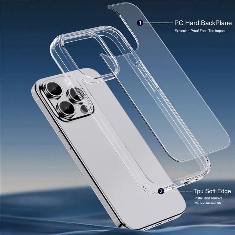 IPAKY Drop-proof Case for iPhone 15 Pro , TPU Frame PC Back Transparent Phone Cover - Transparent