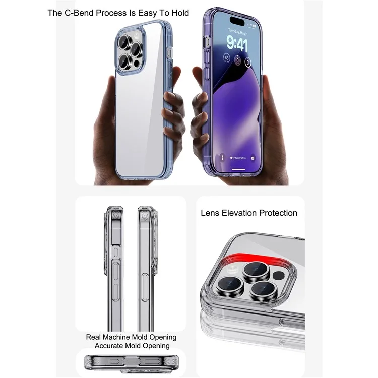 IPAKY Drop-proof Case for iPhone 15 Pro , TPU Frame PC Back Transparent Phone Cover - Transparent