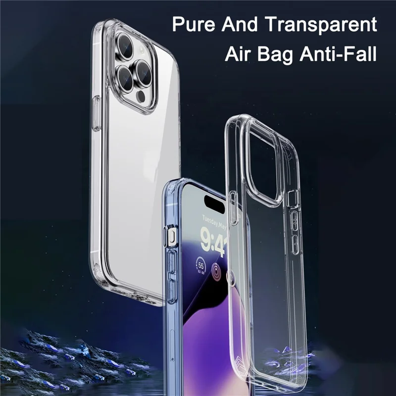 IPAKY Anti-drop Clear Phone Case for iPhone 15 Pro Max , TPU + PC Protective Phone Cover - Transparent Black