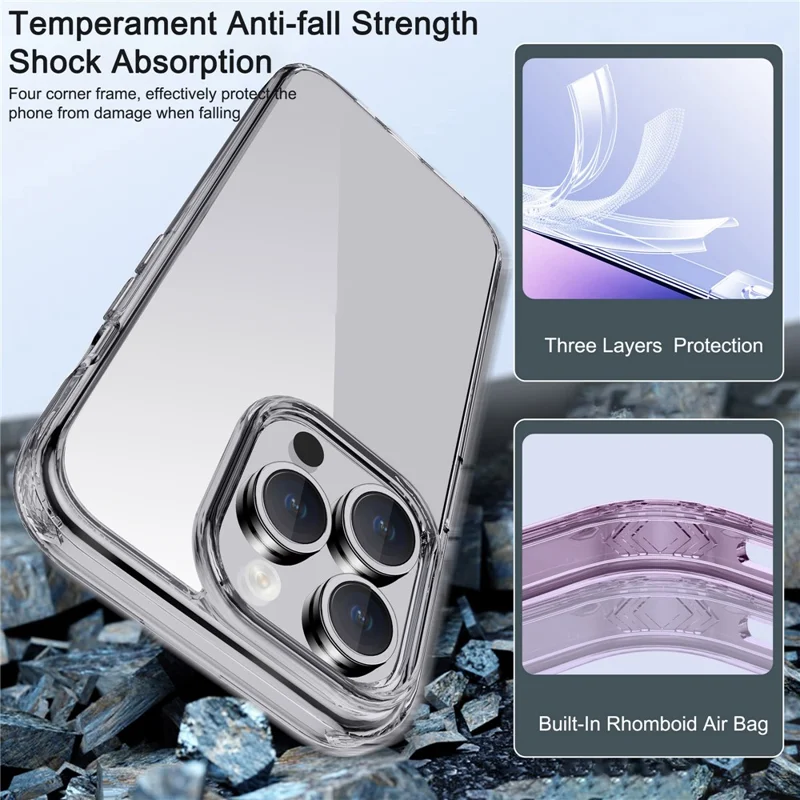 IPAKY Anti-drop Clear Phone Case for iPhone 15 Pro Max , TPU + PC Protective Phone Cover - Transparent Black