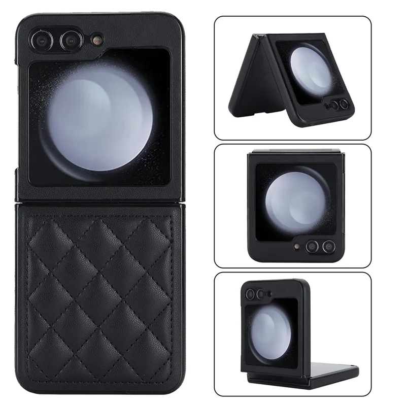 ZD04 Stitching Rhombus Grid Phone Case für Samsung Galaxy Z Flip5 5G , PU-Leder beschichtete PC Anti-Kratzer Abdeckung - Schwarz