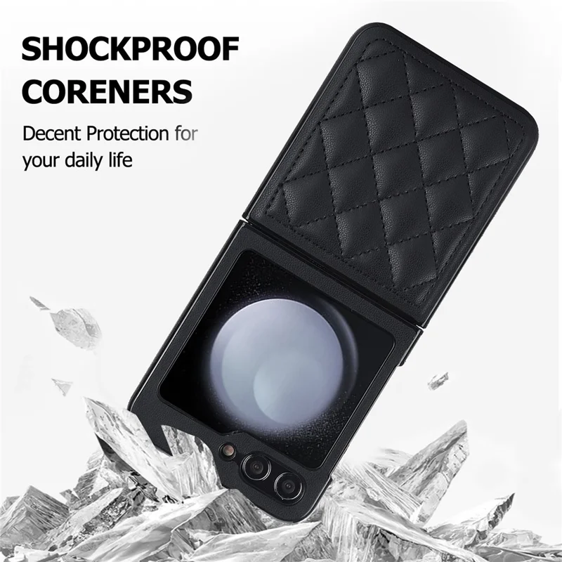 ZD04 Stitching Rhombus Grid Phone Case für Samsung Galaxy Z Flip5 5G , PU-Leder beschichtete PC Anti-Kratzer Abdeckung - Schwarz