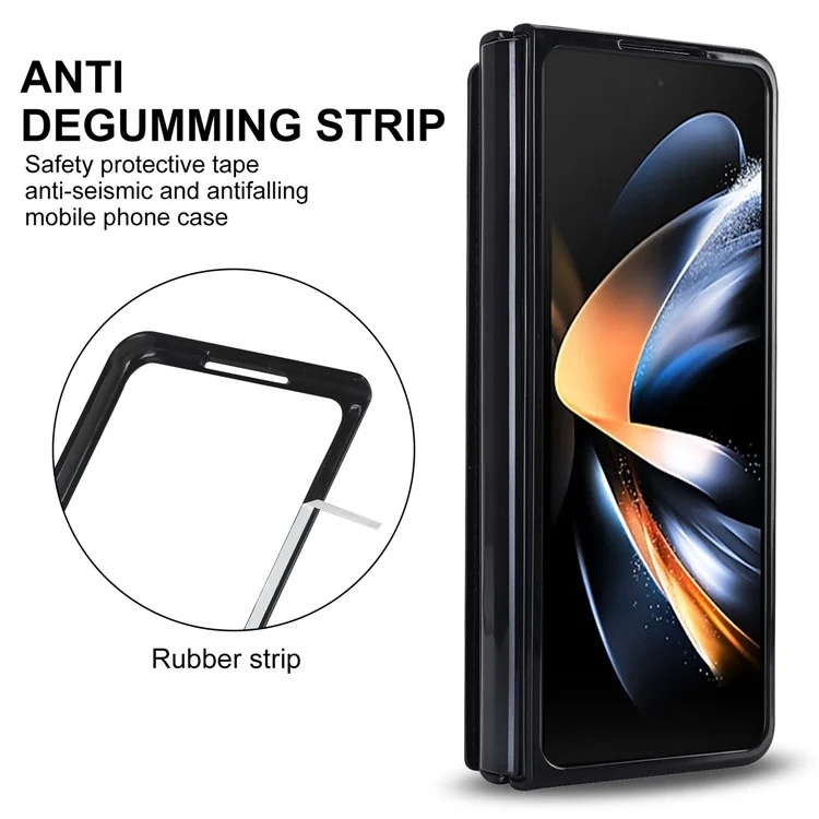 ZD019 Card Slots Kickstand Cover per Samsung Galaxy Z Fold4 5G, Custodia in Pelle PU+PC Pieghevole con Porta Penna - Nero