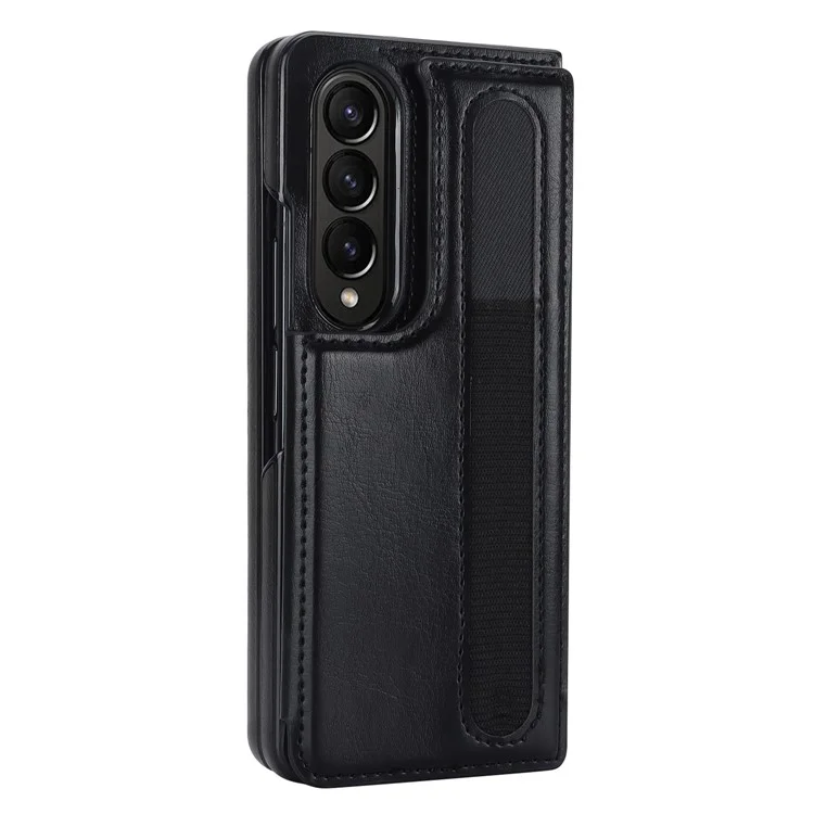ZD019 Card Slots Kickstand Cover per Samsung Galaxy Z Fold4 5G, Custodia in Pelle PU+PC Pieghevole con Porta Penna - Nero