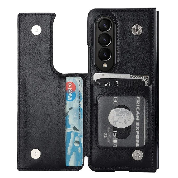 ZD019 Card Slots Kickstand Cover per Samsung Galaxy Z Fold4 5G, Custodia in Pelle PU+PC Pieghevole con Porta Penna - Nero