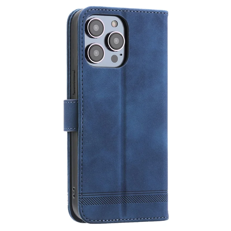 DIERFENG DF-03 Lederetui für iPhone 15 Pro Max, liniengeprägter Telefonschutz mit Ständer Geldbörse - Blau