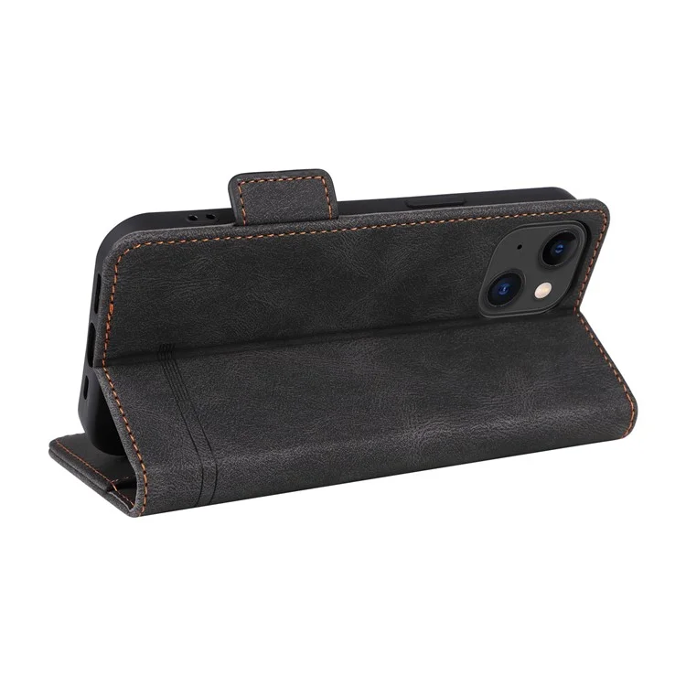 For iPhone 15 Mobile Phone Case Hardware Decor PU Leather Wallet Stand Phone Cover - Black