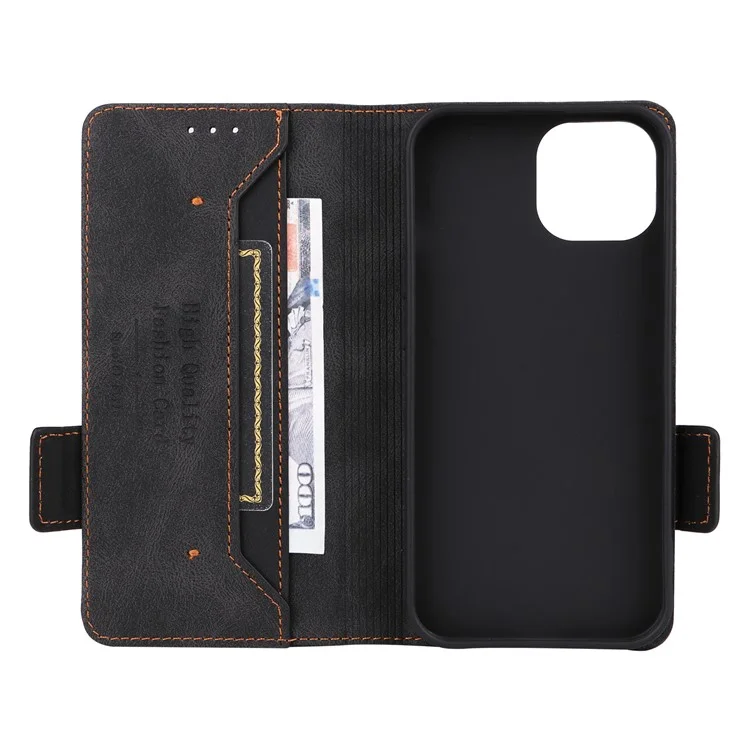 For iPhone 15 Mobile Phone Case Hardware Decor PU Leather Wallet Stand Phone Cover - Black