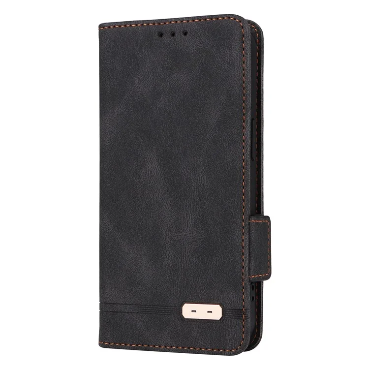 For iPhone 15 Mobile Phone Case Hardware Decor PU Leather Wallet Stand Phone Cover - Black