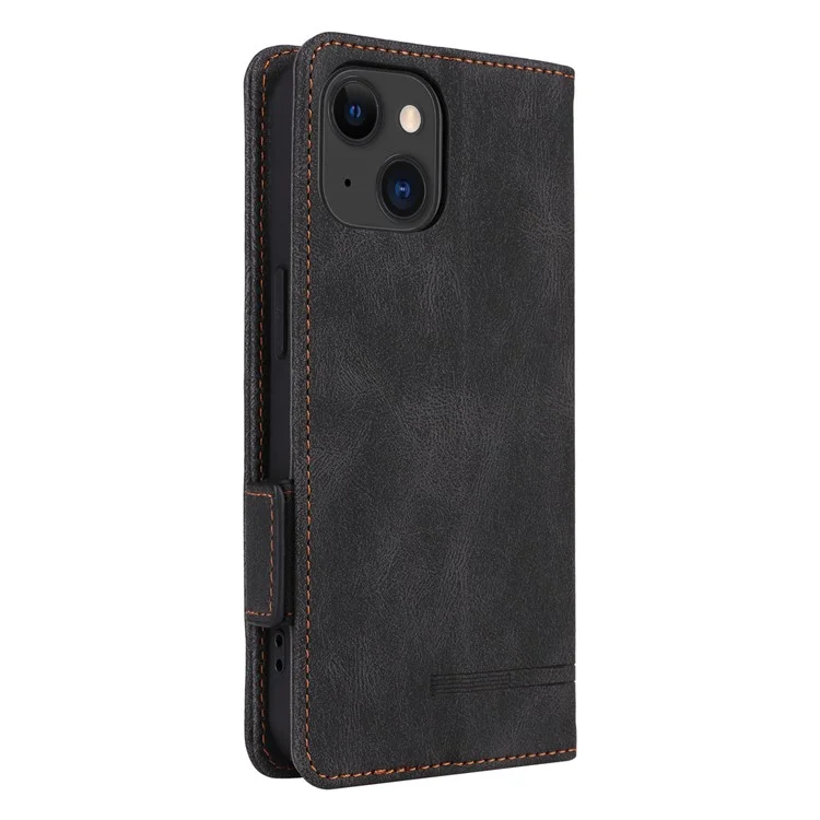 For iPhone 15 Mobile Phone Case Hardware Decor PU Leather Wallet Stand Phone Cover - Black