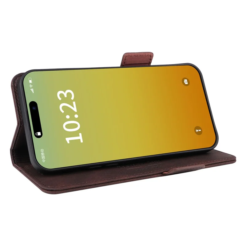 Telefon-Schale für iPhone 15 Pro Max, Telefon-Hülle aus PU-Leder, Geldbörse, Ständer, Hardware-Dekor, Abdeckung - Kaffee