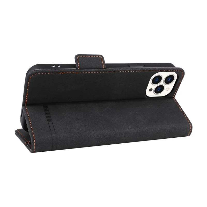 For iPhone 15 Pro Hardware Decor Phone Case PU Leather Wallet Stand Cover - Black