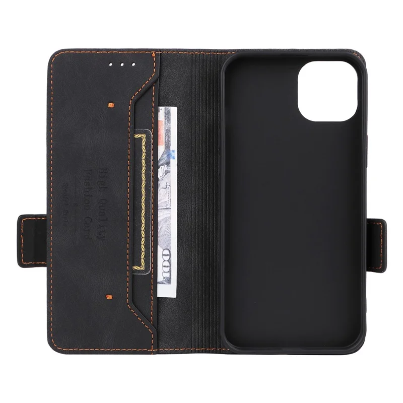 For iPhone 15 Pro Hardware Decor Phone Case PU Leather Wallet Stand Cover - Black