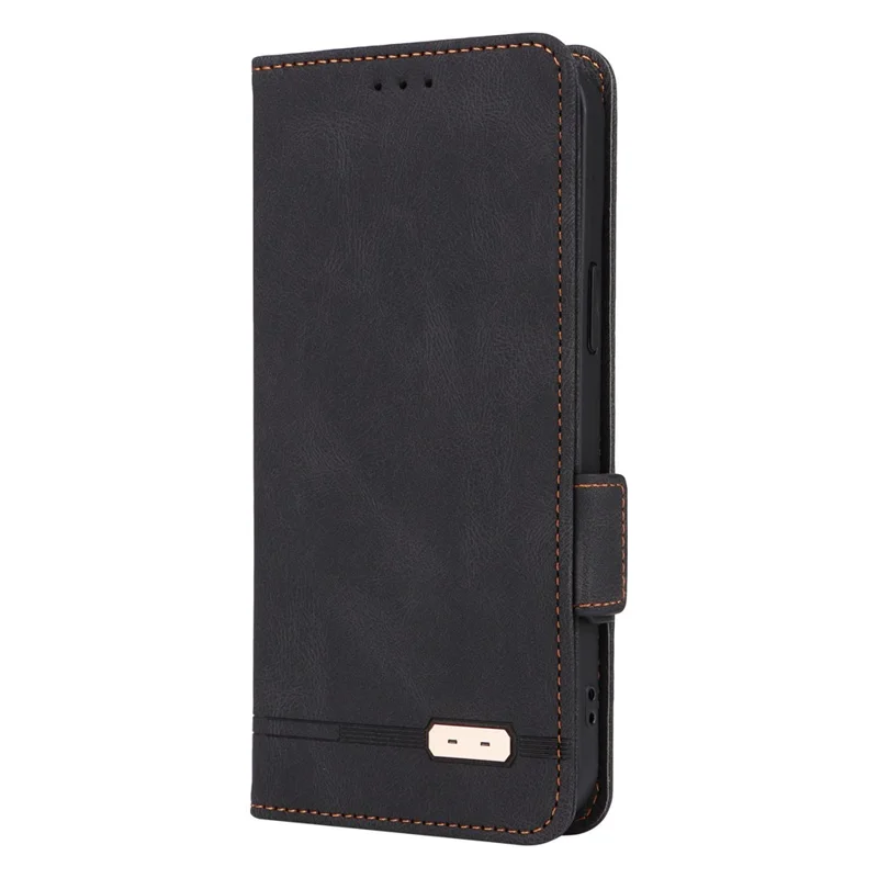 For iPhone 15 Pro Hardware Decor Phone Case PU Leather Wallet Stand Cover - Black