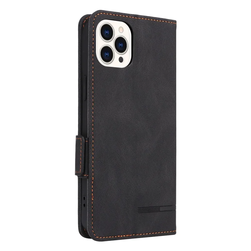 For iPhone 15 Pro Hardware Decor Phone Case PU Leather Wallet Stand Cover - Black
