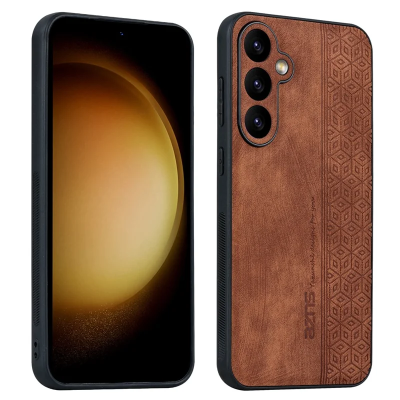 AZNS For Samsung Galaxy S23 FE Imprinted Protective Phone Case PU Leather Coated TPU Cover - Brown