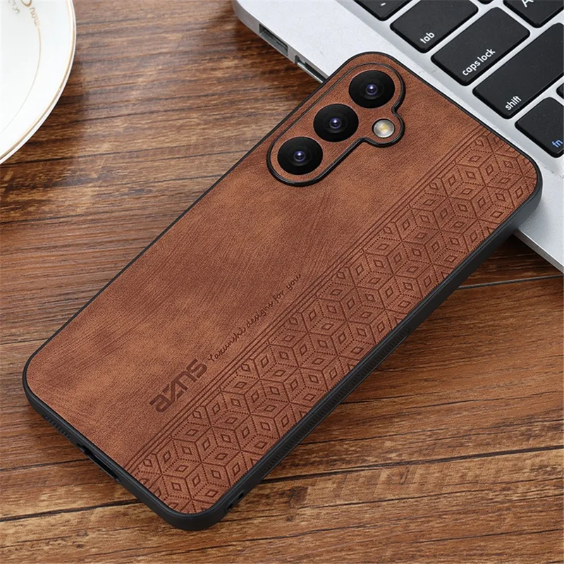 AZNS For Samsung Galaxy S23 FE Imprinted Protective Phone Case PU Leather Coated TPU Cover - Brown