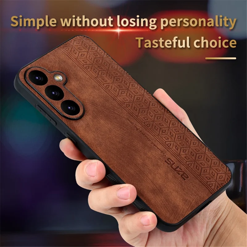 AZNS For Samsung Galaxy S23 FE Imprinted Protective Phone Case PU Leather Coated TPU Cover - Brown