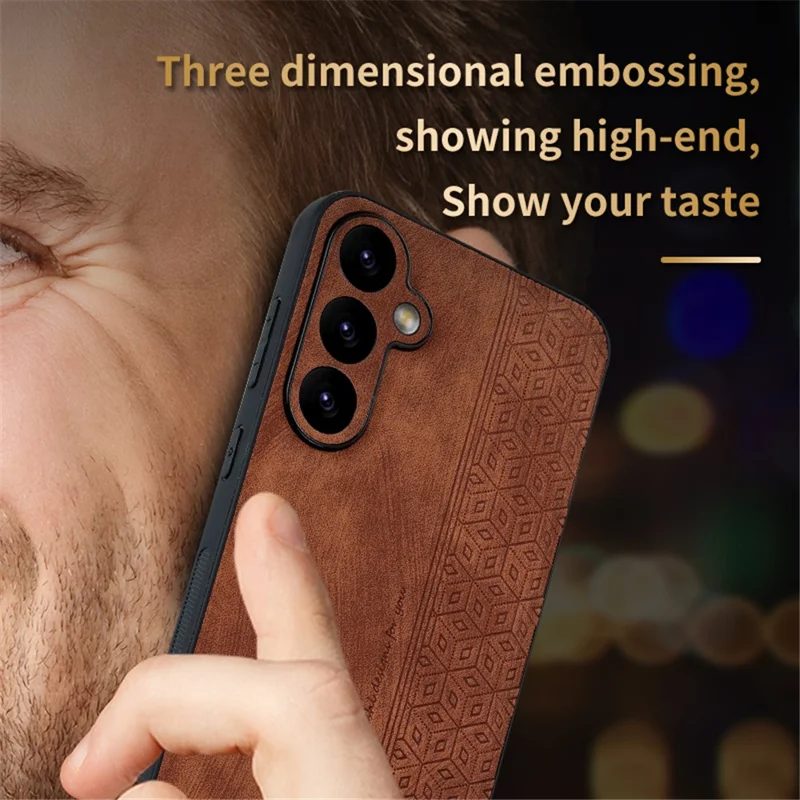 AZNS For Samsung Galaxy S23 FE Imprinted Protective Phone Case PU Leather Coated TPU Cover - Brown