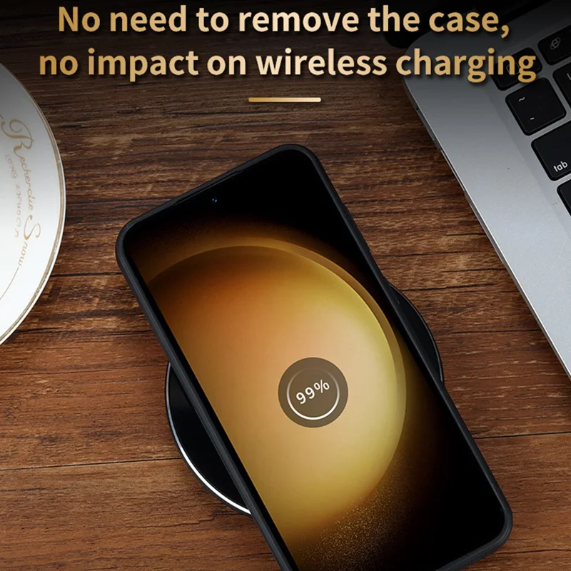 AZNS For Samsung Galaxy S23 FE Imprinted Protective Phone Case PU Leather Coated TPU Cover - Brown