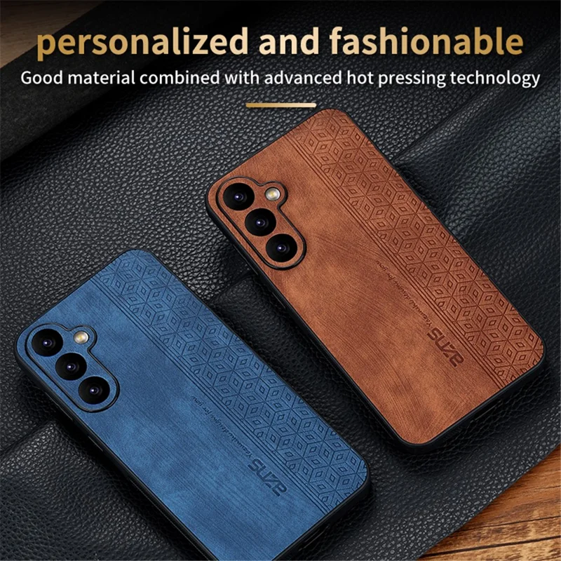 AZNS For Samsung Galaxy S23 FE Imprinted Protective Phone Case PU Leather Coated TPU Cover - Brown