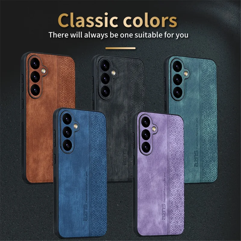 AZNS For Samsung Galaxy S23 FE Imprinted Protective Phone Case PU Leather Coated TPU Cover - Brown