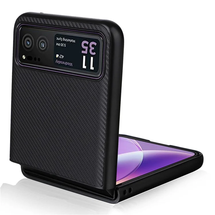 For Motorola Razr 40 5G PU Leather Coated PC Anti-Scratch Phone Case Carbon Fiber Texture Back Cover - Black