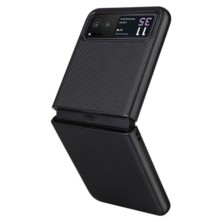 For Motorola Razr 40 5G PU Leather Coated PC Anti-Scratch Phone Case Carbon Fiber Texture Back Cover - Black