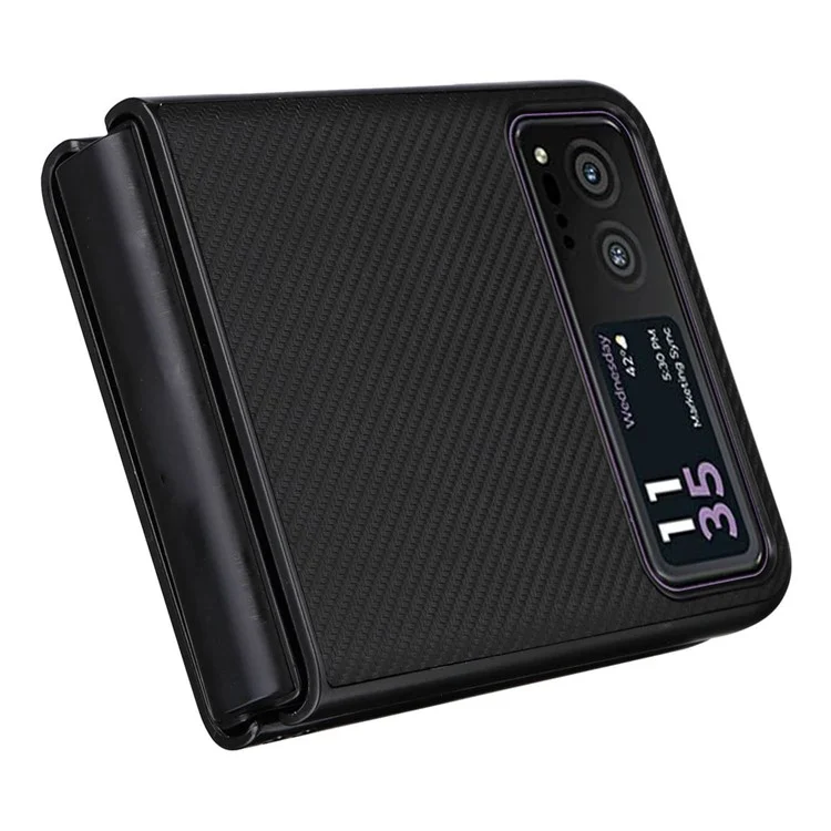 For Motorola Razr 40 5G PU Leather Coated PC Anti-Scratch Phone Case Carbon Fiber Texture Back Cover - Black