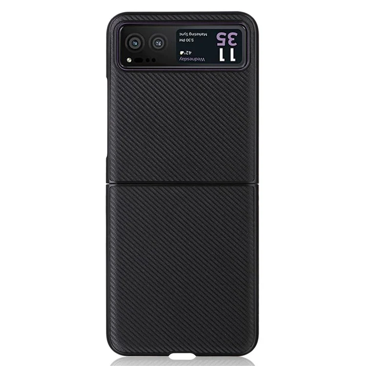 For Motorola Razr 40 5G PU Leather Coated PC Anti-Scratch Phone Case Carbon Fiber Texture Back Cover - Black