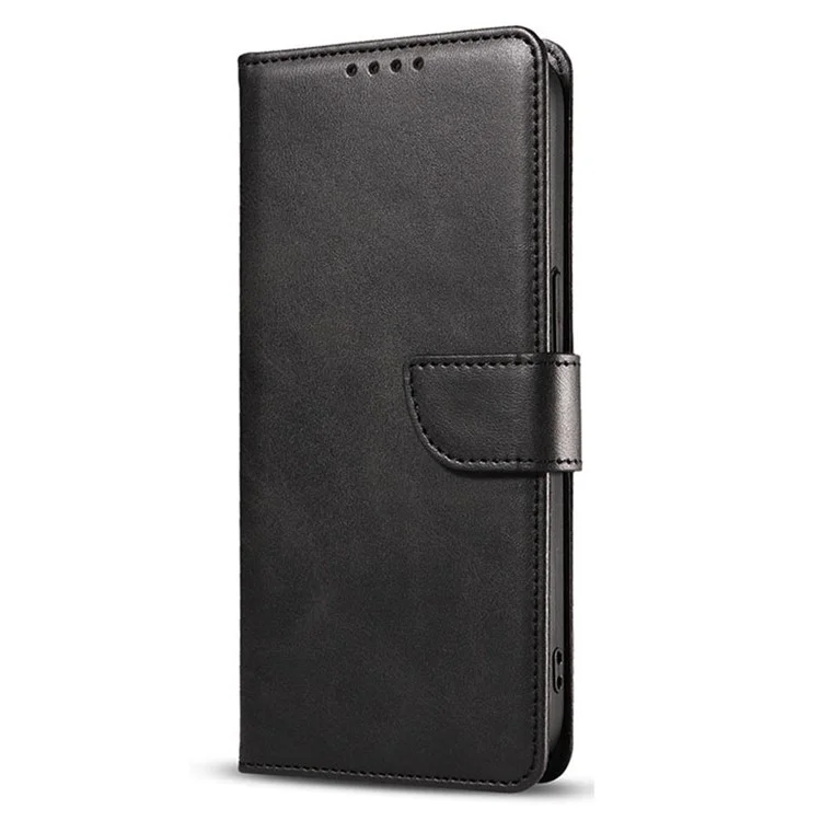Per iPhone 15 Pro Max Calf Texture Stand Shell Cell Phone Case Wallet PU Leather+TPU Phone Cover - Nero