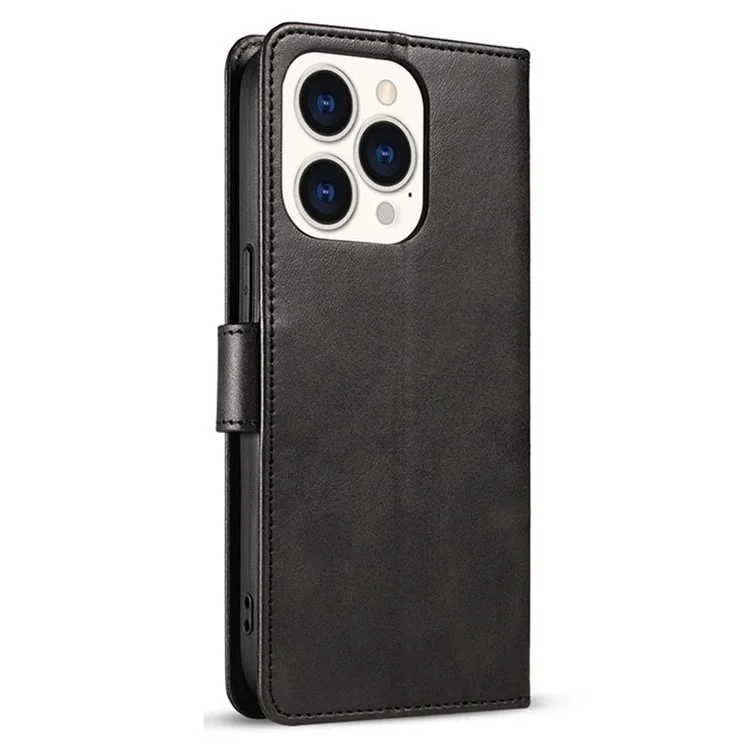 Per iPhone 15 Pro Max Calf Texture Stand Shell Cell Phone Case Wallet PU Leather+TPU Phone Cover - Nero