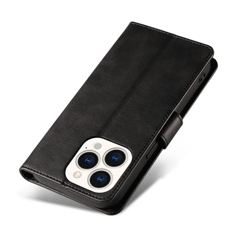 For iPhone 15 Pro Max Calf Texture Stand Shell Cell Phone Case Wallet PU Leather+TPU Phone Cover - Blue