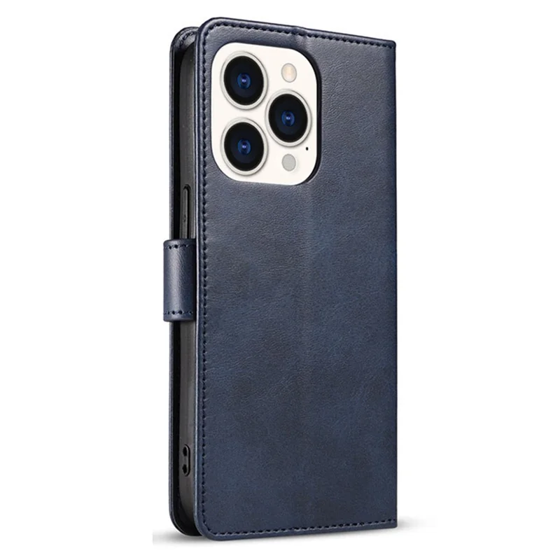 For iPhone 15 Pro Max Calf Texture Stand Shell Cell Phone Case Wallet PU Leather+TPU Phone Cover - Blue