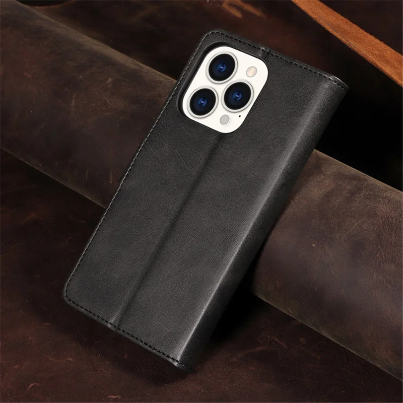 For iPhone 15 Pro Max Calf Texture Stand Shell Cell Phone Case Wallet PU Leather+TPU Phone Cover - Blue