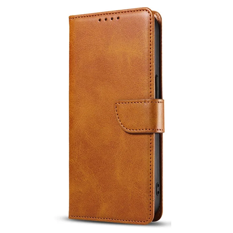 For iPhone 15 Shockproof Phone Shell Calf Texture Stand Case PU Leather+TPU Phone Cover Wallet - Khaki