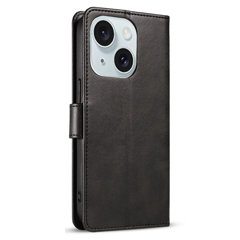 Cell Phone Cover for iPhone 15 Plus Case Stand PU Leather Wallet Phone Shell - Black