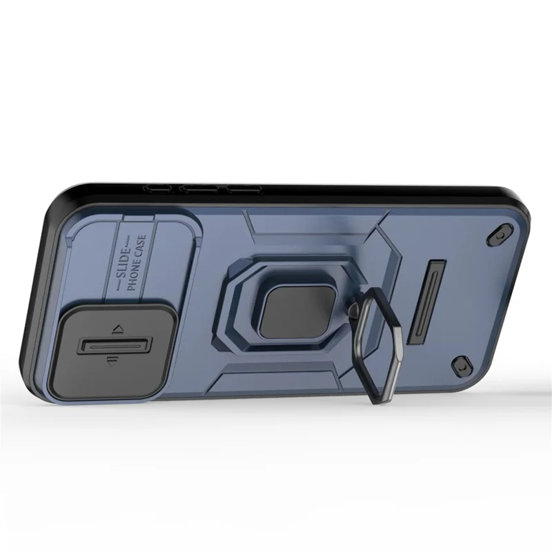 For iPhone 15 Pro Max Slide Camera Protection Phone Case PC+TPU Kickstand Protective Cover - Blue