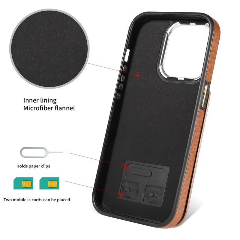 For iPhone 15 PU Leather+TPU Phone Case Card Slots RFID Blocking Kickstand Cover - Black