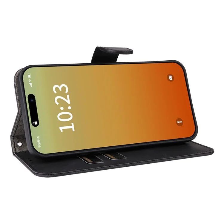 Para iPhone 15 Pro Max Skin-touch Phone Leather Case Stand Wallet Protective Phone Cover - Preto