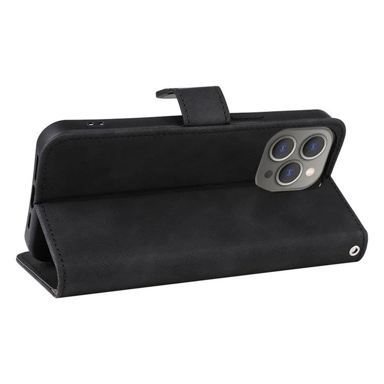 Para iPhone 15 Pro Max Skin-touch Phone Leather Case Stand Wallet Protective Phone Cover - Preto