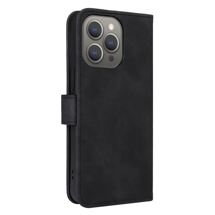 Para iPhone 15 Pro Max Skin-touch Phone Leather Case Stand Wallet Protective Phone Cover - Preto