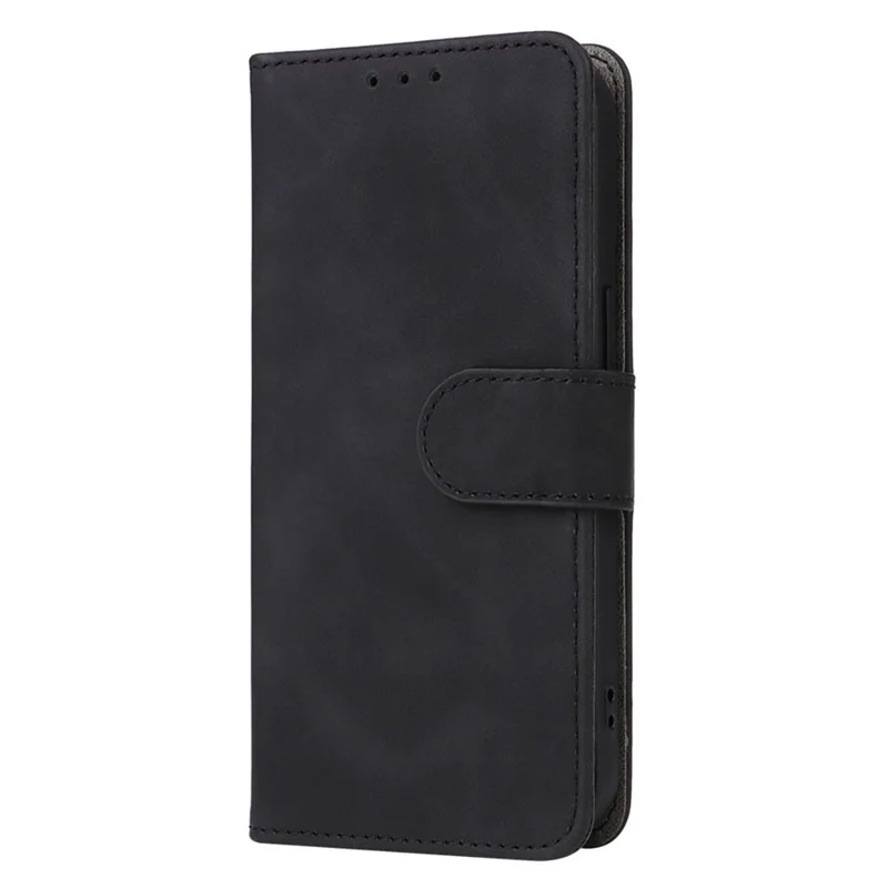 Skin-touch PU Leather Phone Cover for iPhone 15 , Stand Phone Wallet Case - Black