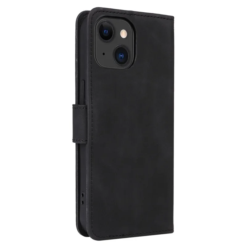 Skin-touch PU Leather Phone Cover for iPhone 15 , Stand Phone Wallet Case - Black