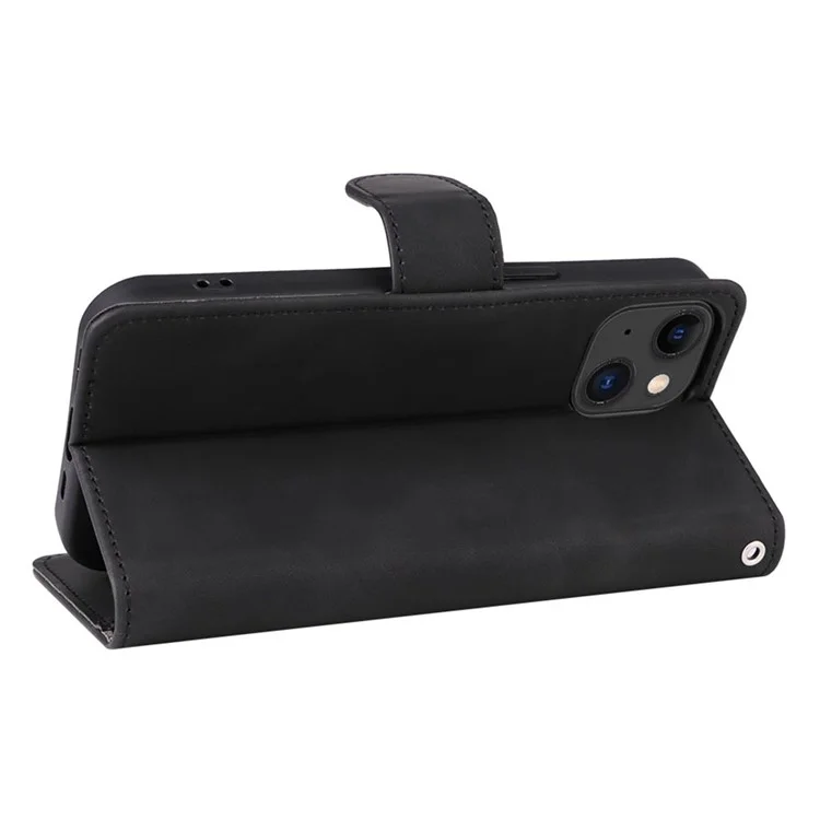 For iPhone 15 Plus PU Leather Wallet Case Stand Skin-touch Protective Phone Cover - Black