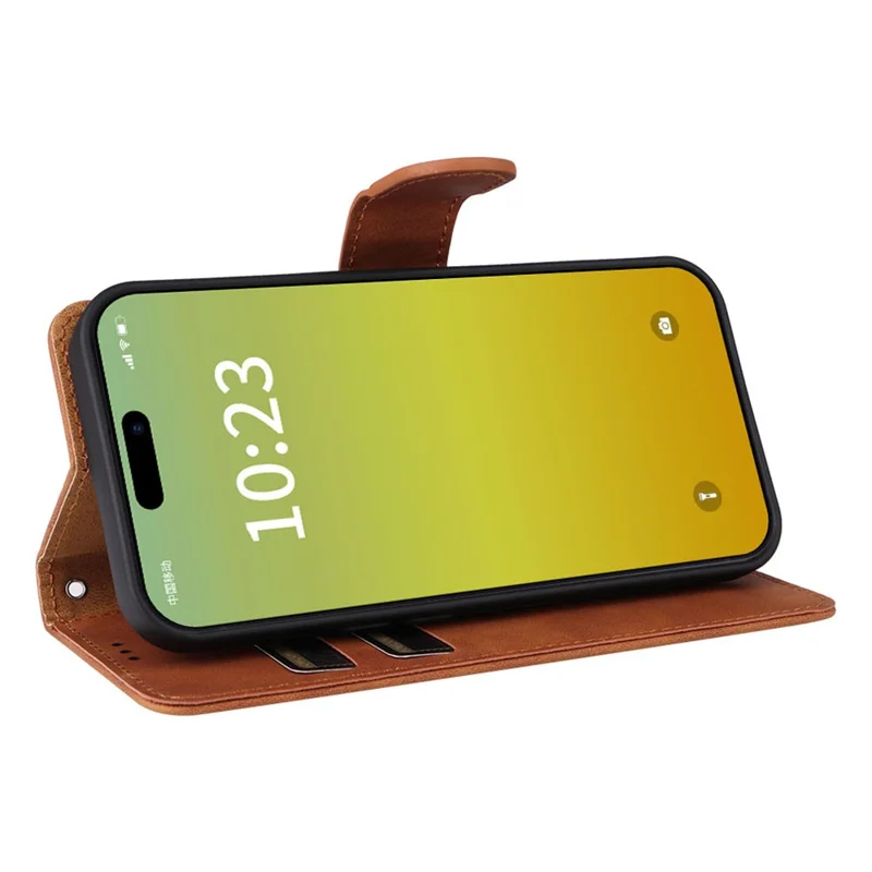 For iPhone 15 Plus PU Leather Wallet Case Stand Skin-touch Protective Phone Cover - Brown