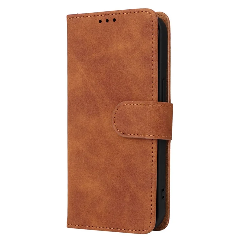 For iPhone 15 Plus PU Leather Wallet Case Stand Skin-touch Protective Phone Cover - Brown