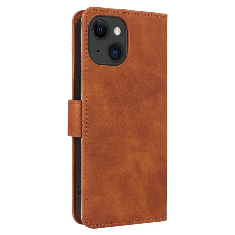 For iPhone 15 Plus PU Leather Wallet Case Stand Skin-touch Protective Phone Cover - Brown