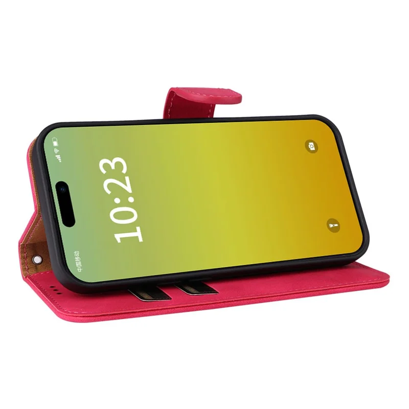 For iPhone 15 Plus PU Leather Wallet Case Stand Skin-touch Protective Phone Cover - Rose